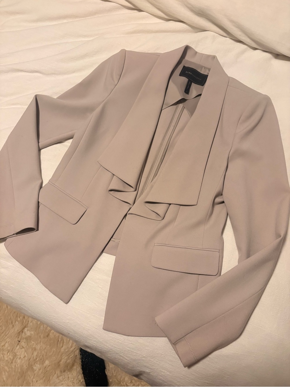 BCBG Taupe Draped Open-Front Blazer Medium like new